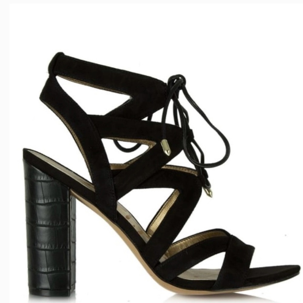 Sam Edelman Black Lace-Up Block Heels